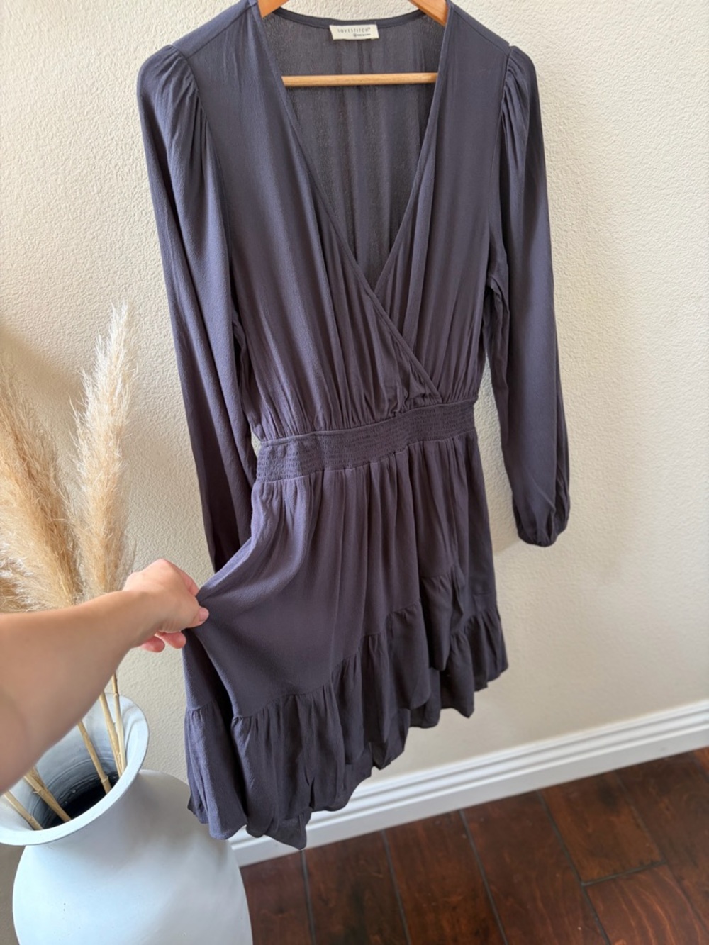 Lovestitch Dark Gray Long-Sleeve Wrap Tiered Dress - Picture 2 of 4